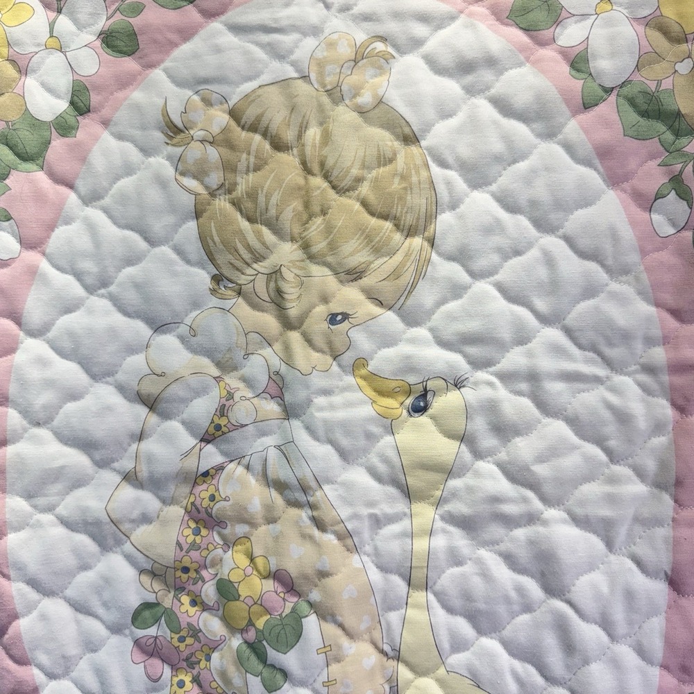 Precious Moments Flower Girl Child Kid Goose Baby Quilt Comforter Blanket Pink - Picture 6 of 13
